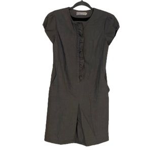 Calypso | Gray Midi Dress with Puff Sleeves & 2 Side Pockets